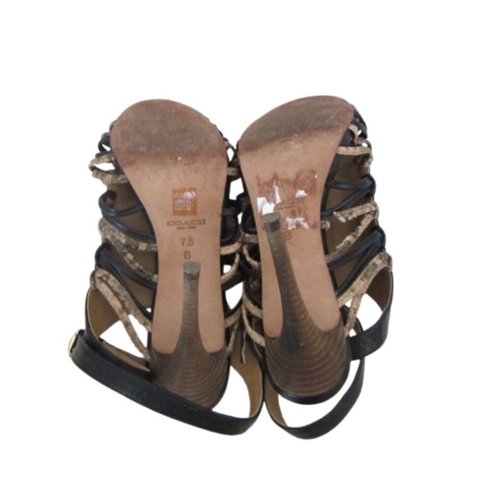 Coach Jody Cage Black Leather & Snake Print High Heel Sandals Size 7.5B - Picture 3 of 8